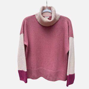 Garnet‎ Hill Oversized Colorblock Turtleneck Sweater Merino Wool Organic Cotton
